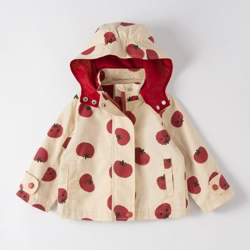 Kid Girl Tomato Hooded Trench Coat 2-3T
