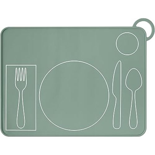 Kids Silicone Montessori Placemat for Toddlers | Children Plate Mat for Dining Table Setting | by Fire Rooster Kids (Green, 1)