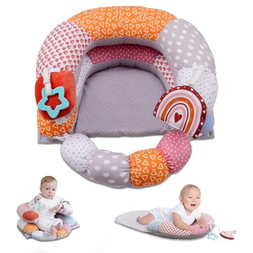 2-in-1 Tummy Time Baby Mat & Seated Support Pillow, Tummy Time Pillow with Detachable Support Pillow and Toys, for Early Development Support for Newborns and Older Babies