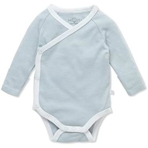 MORI Baby Long Sleeve Kimono Bodysuit for Boys and Girls - Breathable Unisex Infant Soft Wrap Romper with Nickel Free Poppers