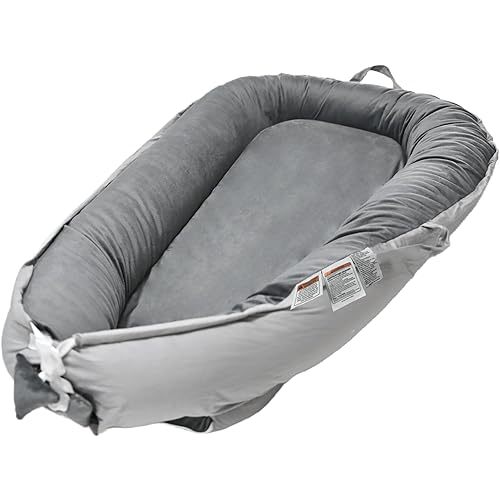 Baby Nest Lounger, Newborn Lounger for 0-24 Months, 100% Cotton Soft Adjustable Infant Lounger Baby Floor Seat for Travel, Co Sleeper for Girls Boys in Bed(Gray)
