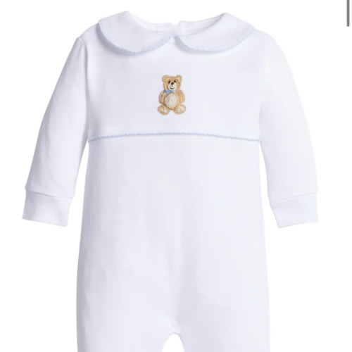 Crochet Playsuit - Blue Teddy Bear | Posh Tots Children's Boutique