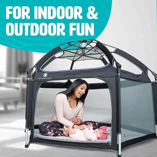 POP 'N GO Outdoor Baby Playpen - Portable, Lightweight, Pop Up Pack and Play Toddler Play Yard w/ Canopy and Travel Bag - Black