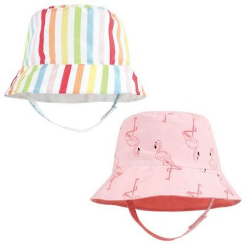 Hudson Baby Infant Girl Sun Protection Hat, Flamingo Rainbow Stripe, 0-12 Months
