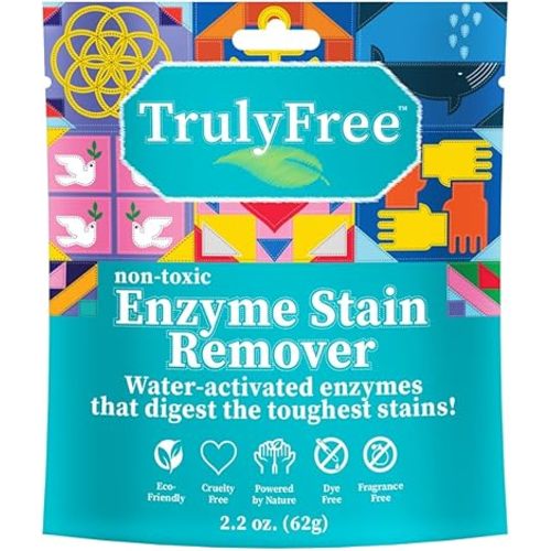 Truly Free Enzyme Laundry Stain Remover - Natural Laundry Detergent Booster for Blood, Grass, Pet Urine & Odor - Biological Washing Powder for Clothes, Couch Fabric (50 Scoops)
