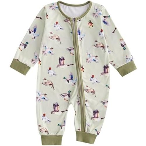 Infant Baby Boy Hunting Clothes Cute Duck Print Long Sleeve Zipper Romper Casual Jumpsuit Toddler Hunter Outfits
