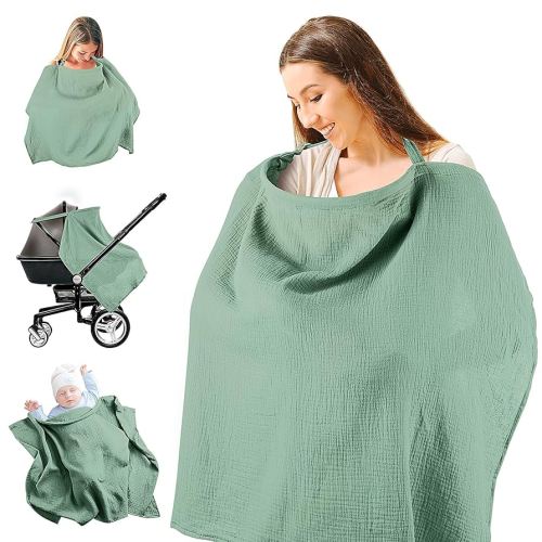 Nursing Cover for Baby Breastfeeding, Muslin Breathable Breastfeeding Cover Essentials with Rigid Hoop, Multi-use Adjustable Privacy Nursing Apron Cover