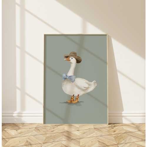 Silly Cowboy goose print- Goose kid&#39;s wall art Poster- Neutral western nursery- Goose with boots and hat - Farm Animal Printable painted art