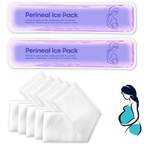 Perineal Ice Packs for Postpartum Reusable, Perineal Cold Packs, Postpartum Hemorrhoid Pain Childbirth Recovery Care, 2 Gel Pads+5 Washable Sleeves (Purple)