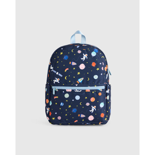 Recycled Double Pocket Backpack - Small in Blue Checks