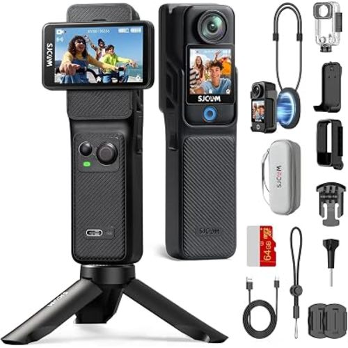 SJCAM C400 4K Travel Vlogging Camera with 64GB Card,7H Recording,Wearable Body Camera for POV Vlogs Creators,6-Axis Stabilizer & 2.29'' RotableTouch Screen,30M Underwater,User-Friendly for Beginners