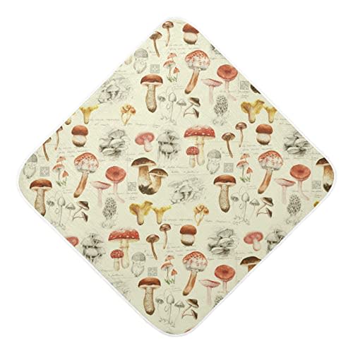 Watercolor Mushrooms Hooded Baby Towel Vintage Herbs Baby Bath Towel Unisex Soft Organic Cotton Washcloths Toddlers Shower Gifts for Boys Girls Newborn 35 x 35 in