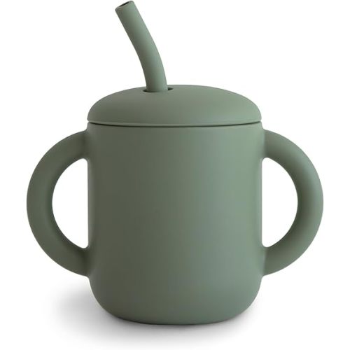 mushie 100% Silicone Training Cup & Straw for Toddlers | 6 Months+ (Dried Thyme)