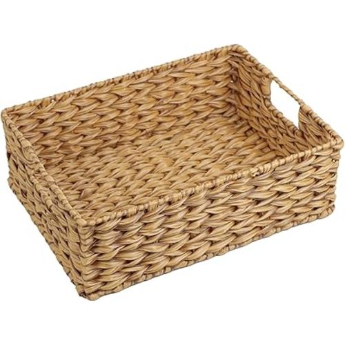 Wicker Basket, Baskets for Organizing, Plastic Storage Basket with Handles, Waterproof Woven Basket for Storage, Pantry Baskets-1 Pack (Brown)