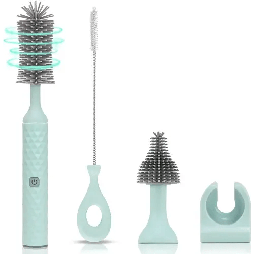 Electric Bottle Brush Cleaner Set, Baby Bottle Brush Cleaner with 4 Piece Silicone Brush for Bottle,Pacifier,Straw, USB Charged Water Bottle Brush Cleaner 360°high-Speed Rotation Cleaning, 1500mAh