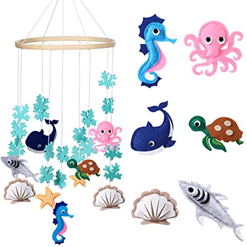 Woodland Ocean Mobile for Crib Jungle Baby Nursery Mobiles Forest Safari Mobile for Crib Baby Mobiles Animals Woodland Nursery Decor for Baby Boys Toys Girls Room Decor (Sea Animal)