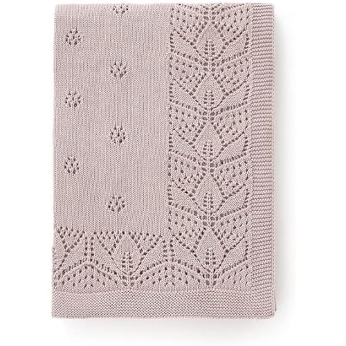 LAWKUL Cellular Blanket Baby 100% Cotton Soft Newborn Babe Knit Blankets Classic Florals for Boy Girls Lavender 100x80cm