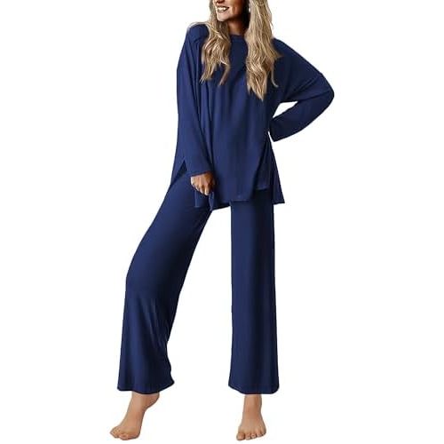 Ekouaer Lounge Sets for Women Long Sleeve Pajamas Fall Loungewear Soft Comfy Pjs Two Piece Travel Outfits Set