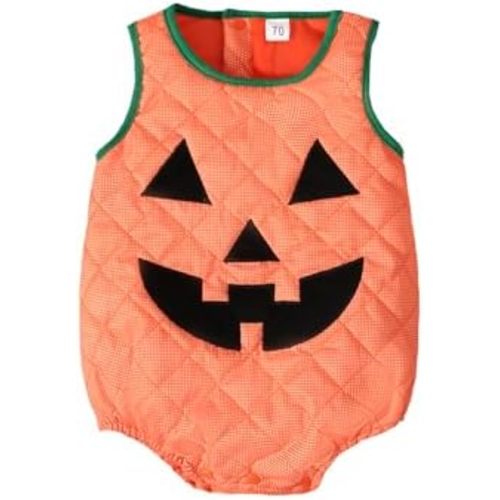 Toddler Baby Girl Boy Halloween Outfit Sleeveless Pumpkin Romper Ruffle Bodysuit Jumpsuit Cute Halloween Clothes