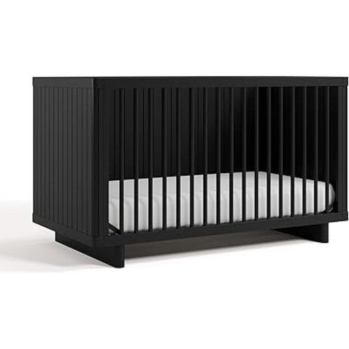 Storkcraft Kyoto Deluxe Convertible Crib with Bonus Toddler Guardrail (Black) – GREENGUARD Gold Certified, Toddler Guardrail Included in Box, Fits Standard Crib Mattress
