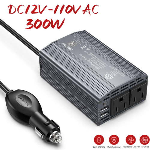 BESTEK 300W 4.2A Dual USB Power Inverter for Car DC 12V to 110V AC Car power Inverter Car Adapter,Gray