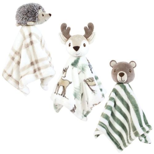 Hudson Baby Animal Face Security Blanket 3-Pack, Forest Animals, One Size