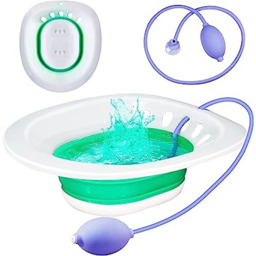 Sitz Bath for Hemorrhoids, Sitz Bath for Toilet Seat, Postpartum Care, Perineum Relief, Sits Bath Kit for Women,Collapsible Storage, Wide Seat,Easy to Store