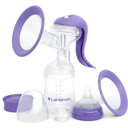 Lansinoh Manual Breast Pump, Hand Pump with Comfortable Flange for Breastfeeding Essentials, Includes Baby Bottle for Feeding, 5oz
