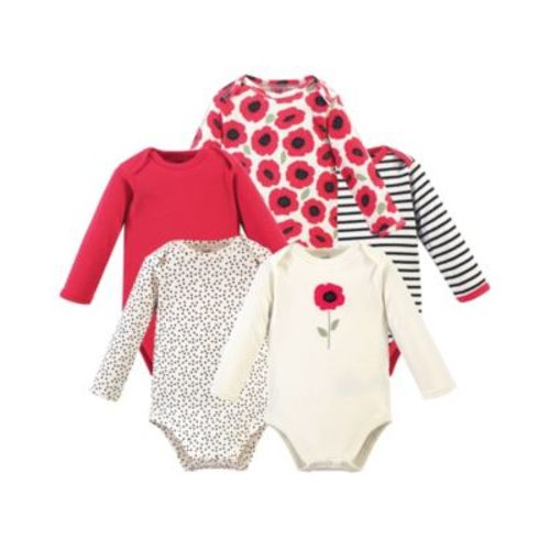 Baby Girls Baby Organic Cotton Long-Sleeve Bodysuits 5pk, Poppy