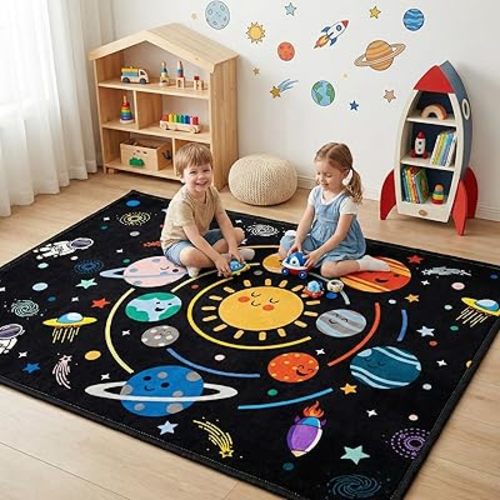 Space Rugs for Kids Bedroom,Outer Space Rug for Boys Room,Solar System Planet Theme Carpet for Playroom and Classroom Decor,2'5''×4'