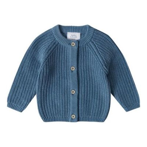 Stellou & Friends 100% Cotton Chunky Ribbed Knitted Cardigan For Boys & Girls Ages 0-6 Years - 9-12 Months / Ocean Blue