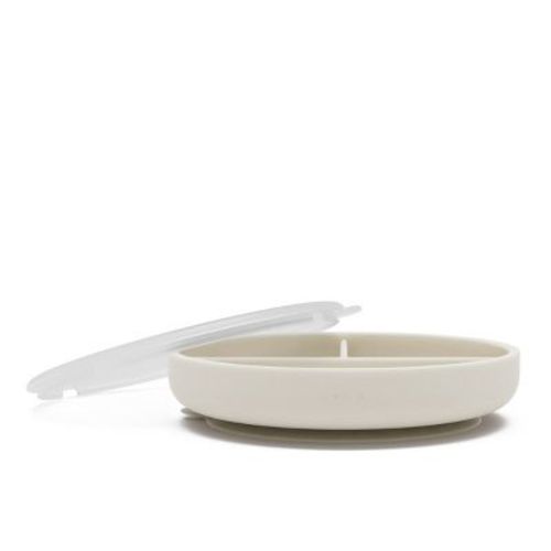 Lalo Silicone Suction Plate With Lid - Oatmeal