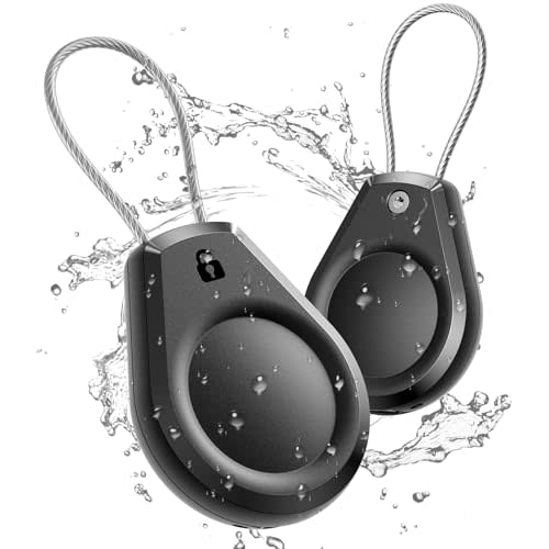 Waterproof AirTag Keychain Holder - (2 Pack) Air tag Lock Case with Wire Cable Compatible with Apple AirTags, Ultra Durable Anti-Lost Protective Case with Keyring for Luggage, Key, Backpack, Black