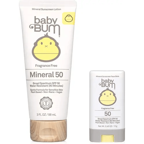 Sun Bum Baby Bum Spf 50 Sunscreen Face Stick and Lotion Mineral Uva/uvb Face and Body Protection for Sensitive Skin Fragrance Free Travel Size