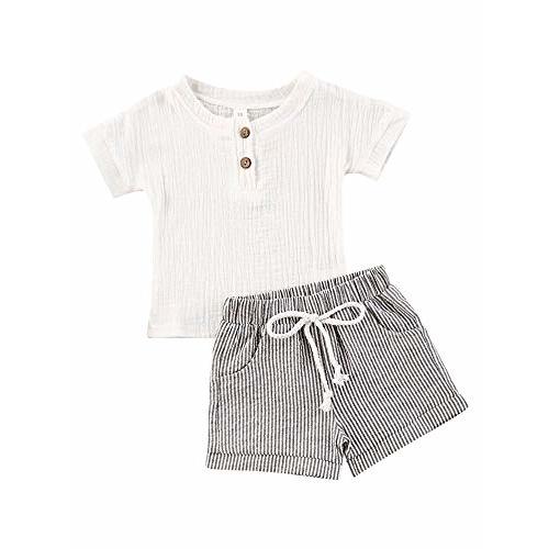 fhutpw Baby Boys 2Pcs Summer Outfits Short Sleeve T-Shirt Tops Elastic Waistband Shorts Set Toddler Clothes