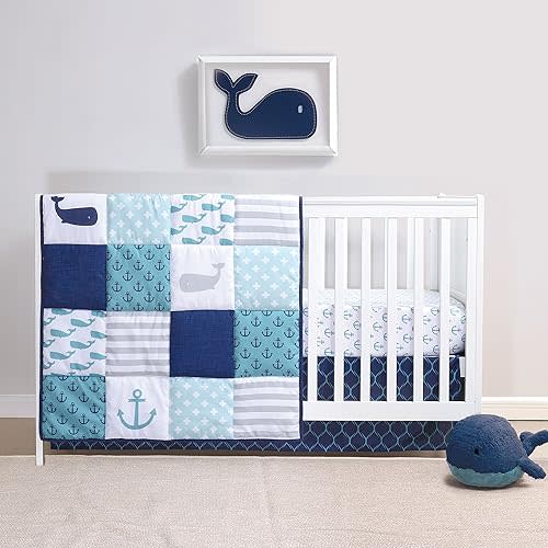 Nautical 4 Piece Whales Baby Crib Bedding Set