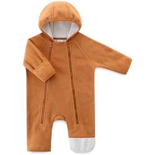 Baby Romper Winter Boy Girl Solid Polar Fleece Zipper Fold-over Mitten Footie Hooded Jumpsuit Outerwear Fall Spring