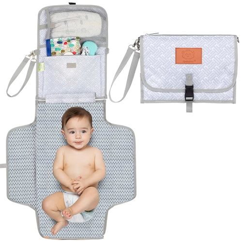 Portable Diaper Changing Pad - Waterproof Travel Changing Mat for Baby, Foldable Baby Diaper Clutch, Detachable Baby Travel Diaper Mat for Diaper Changing Station, Diaper Change Mat (Gray Mod)