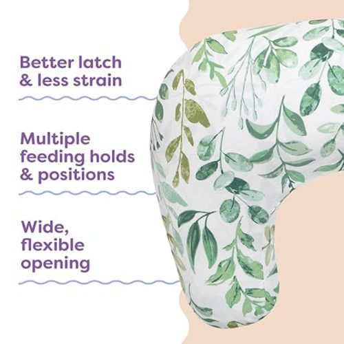 Boppy Nursing Pillow - Firm, Ergonomic U-Shaped Bottle and Breastfeeding Pillow with High Lift for Comfort and Support, Spacious Surface - Green Sage Leaf