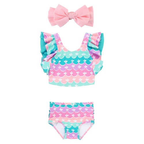 Mermaid Butterfly Tankini Two-Piece Swimsuit & Headband Set, 6-12M