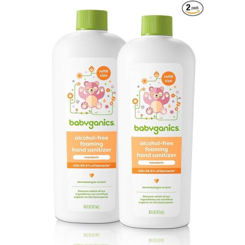 Babyganics Foaming Hand Sanitizer Refill, Alcohol Free, Mandarin, Kills 99.9% of Common Bacteria, Moisturizing, 16 Fl Oz (Pack of 2)