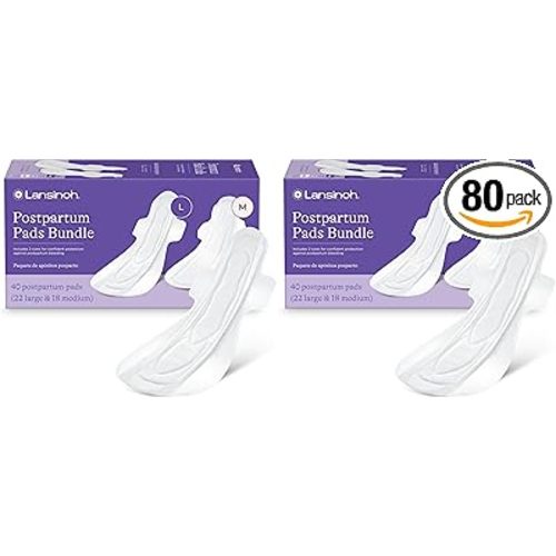 Lansinoh Postpartum Maxi Pads Bundle, Heavy Absorbency Overnight Pads with Wings, Includes 2 Sizes for Extra Protection, Postpartum Essentials, 40 Count (Pack of 2)