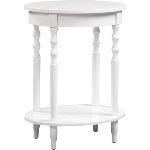 Convenience Concepts Accents Brandi Oval End 20.5 Classic Living Room Side Table with Storage Shelf, Bedroom Nightstand, White