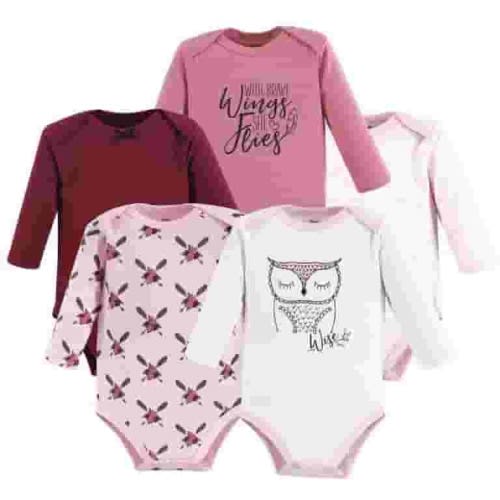 Yoga Sprout Baby Girl Cotton Long-Sleeve Bodysuits 5pk, Owl, 6-9 Months