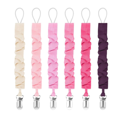 TenderBabe Pacifier Clip,6 Pack Pacifier Holder Clip with Adorable Frill Design,Soft Flexible Binky Clips for Baby Girl and Boy