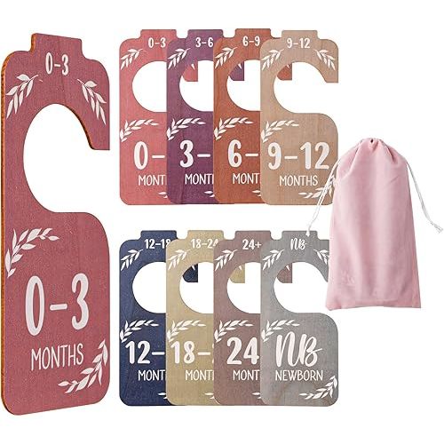 8pcs Wooden Baby Closet Dividers with Flannel Bag - Infant Clothes Hanger Separators & Organizer for Nursery