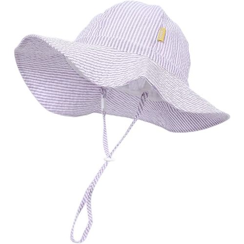 Baby & Toddler Wide Brim Sun Hats UPF 50+ Sun Protection Bucket Cap Cute Adjustable Hat in Seersucker