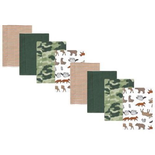 Hudson Baby Cotton Poly Flannel Burp Cloths 8-Pack, Animal Adventure, One Size