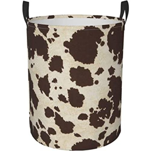 KUOAICY Cow Print Circular protable Storage Bin Organizer Round Basket for Laundry Hamper with Handles Bedroom Clothes Medium