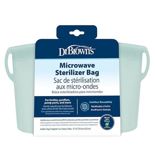 Dr. Brown's Microwave Steam Sterilizer Bag for Baby Bottles, Breast Pump Parts & Other Toddler Accessories, 100% Silicone, Reusable Sterilizing Bag